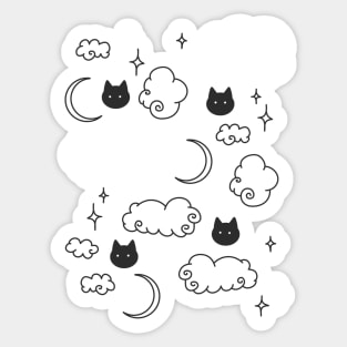 Cat Cloud Night Sky Pattern Sticker